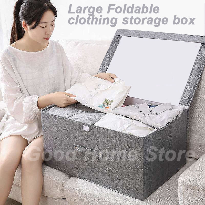 Large Foldable Clothes Storage Box With Cover Divider Foldable Baby