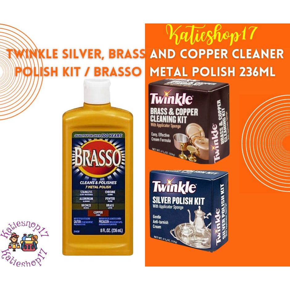 Twinkle Silver, Brass and Copper cleaner Polish kit / Brasso Multipurpose Metal Polish 236ml
