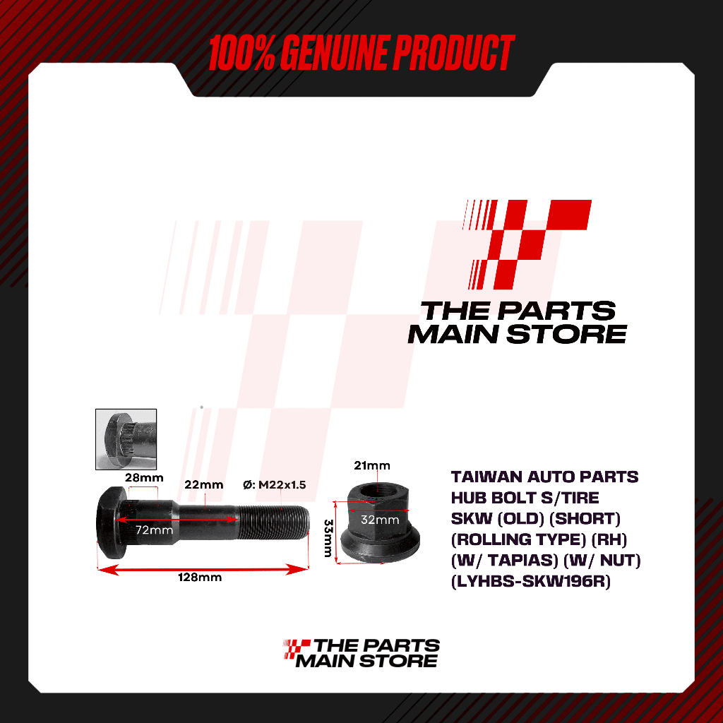 TAIWAN AUTO PARTS HUB BOLT SGL TIRE SKW OLD SHORT,SKW NEW LONG (W ...