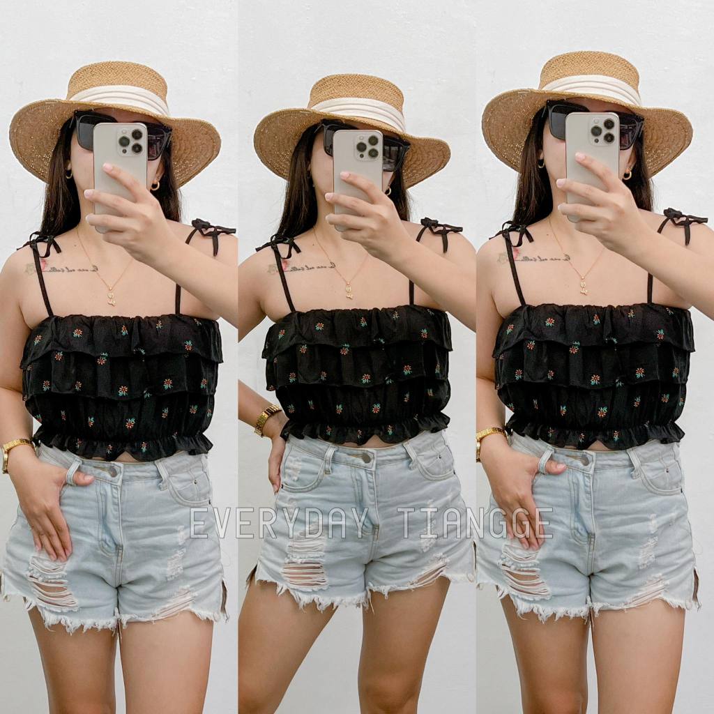 Anastacia Crop-top (Linen - Printed) | Shopee Philippines