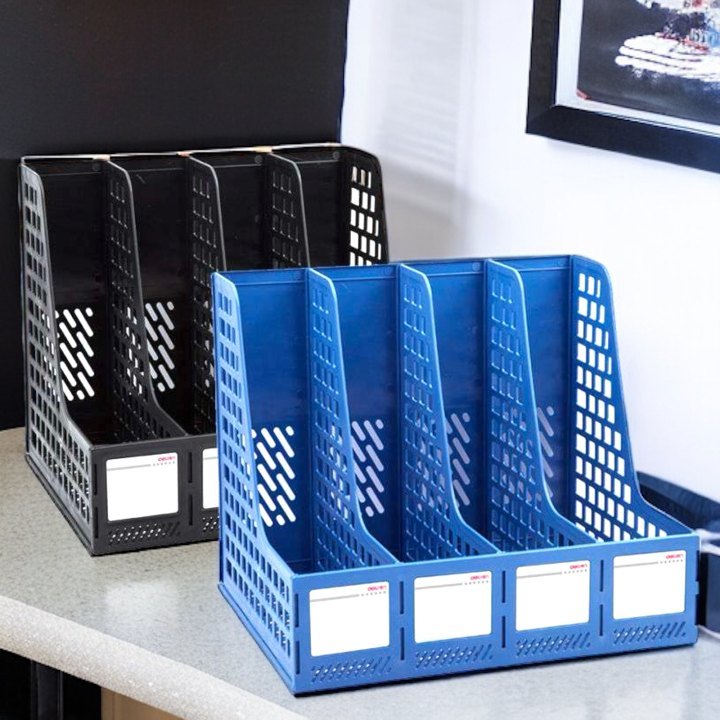 Magazine Document File Organizer Holder Rack Blue 4 Divider File ...