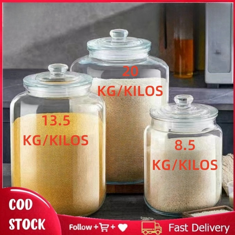 8.5kg/10kg/13.5kg/25kilos Rice dispenser aesthetic airtight big glass ...