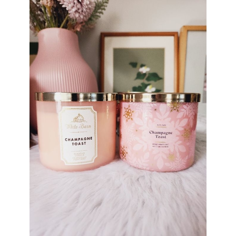 Champagne Toast 3wick candle Bath and Body Works White Barn