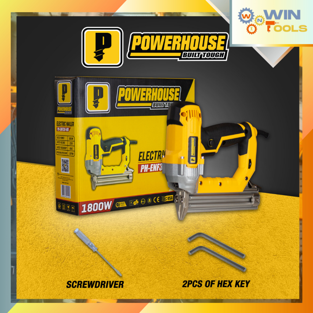 POWERHOUSE ELECTRIC NAILER GUN WITH ADJUSTABLE PRESSURE AND ANTI STUCK
