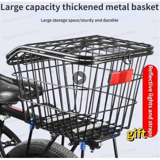40cm Bicycle Rear Basket Mountain Bike Metal Basket Folding Bicycle