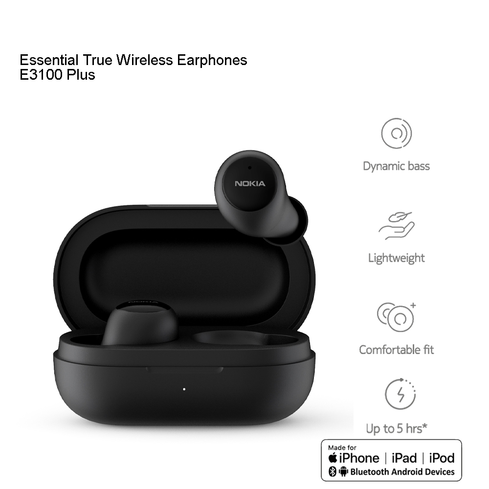 Nokia E3100 Plus (Black) Wireless Earphones TWS | Bluetooth 5.2 | Up to 24  hours* | IP44 rated splash-proof design | Headset Stereo Game Earphone ...