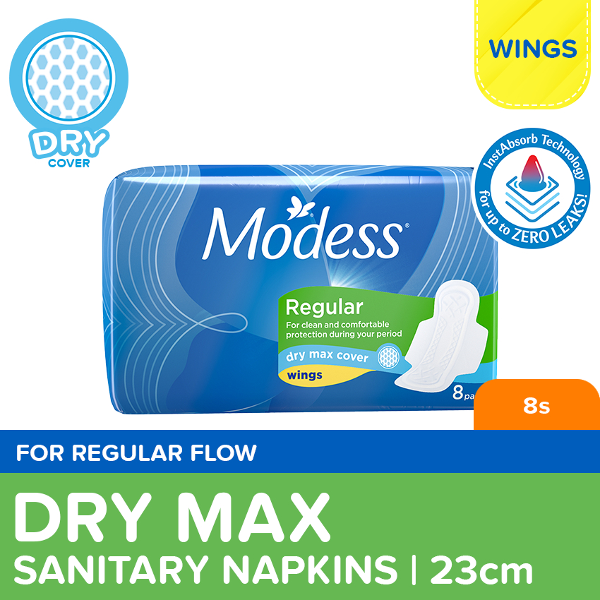 MODESS Dry Max Regular with Wings 360 Degrees Fit 8 Pads | Shopee ...