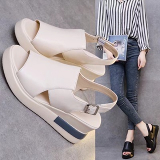 New Sandals for Women Summer Wedge Heel Fish Middle Heel Ladies Fashion  Soft Bottom Open Toe Sandals