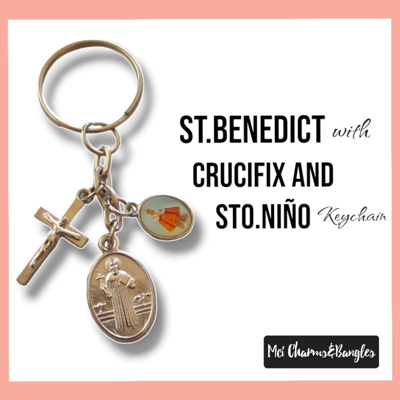 St.benedict |Crucifix and Sto.niño keychain | Shopee Philippines