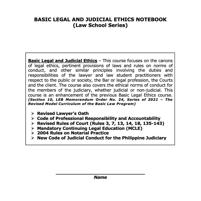 (Codal Notebook-Law School) Basic Legal and Judicial Ethics Notebook ...