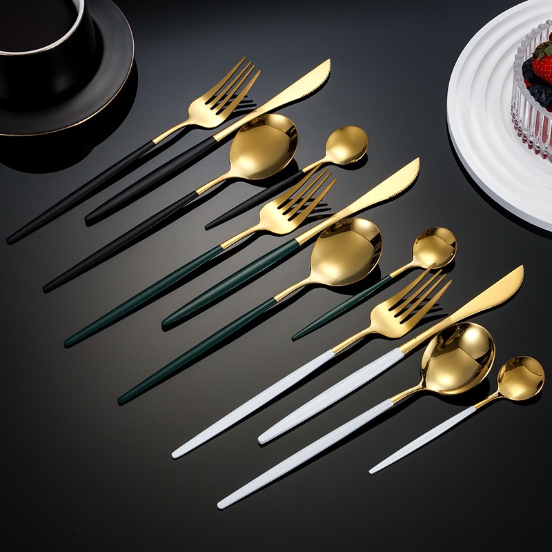 Stainless steel tableware, knives, forks, spoons, four main pieces ...