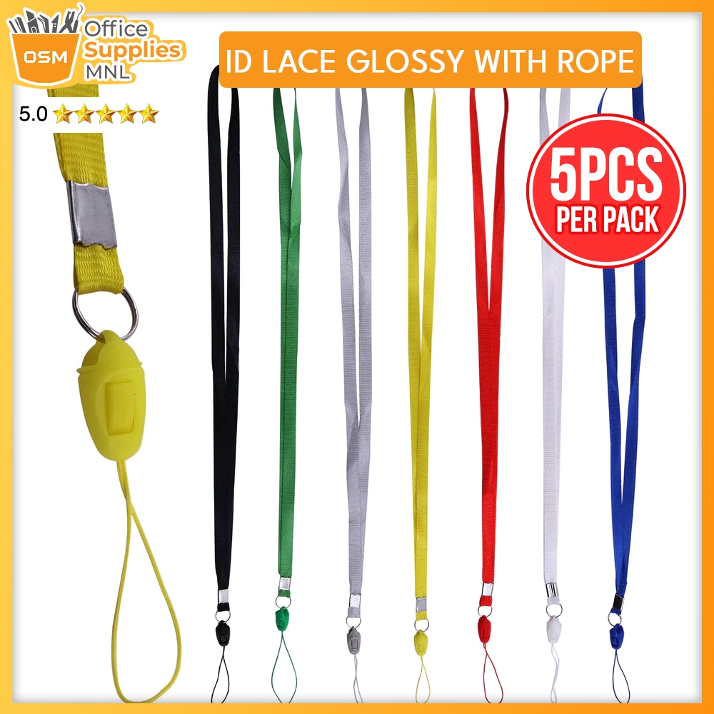5pcs ID Lace Glossy with Rope 1cm ID Lanyard with Rope Holder ID Lace ...