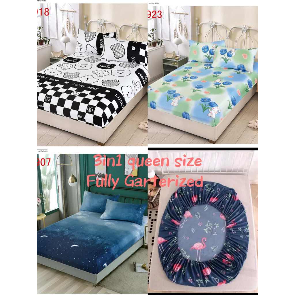 TNC 3 in 1 Bedsheet Set Queen Size (1pc.fully garterized bed sheet, 2