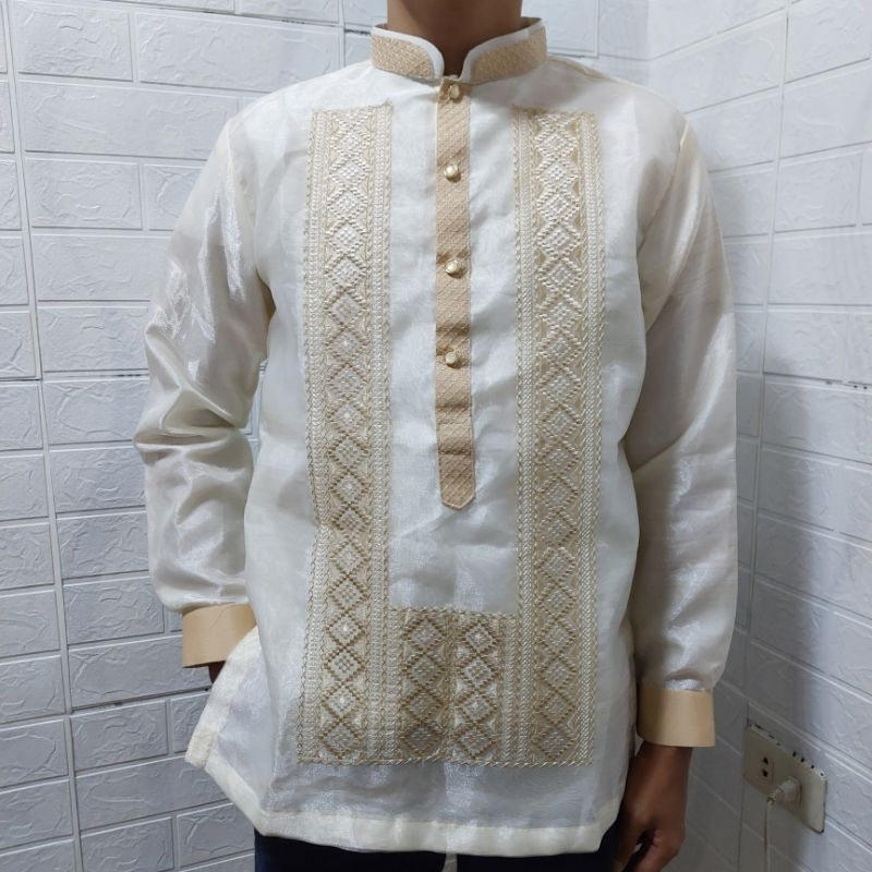 Barong Tagalog Pina Organza Chinese And Double Collar With Piping