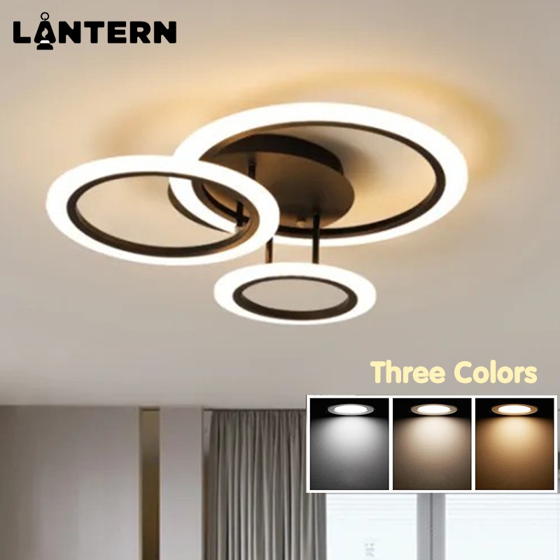 LED Ceiling Light Modern Acrylic Tri-color Round Chandelier for Bedroom ...