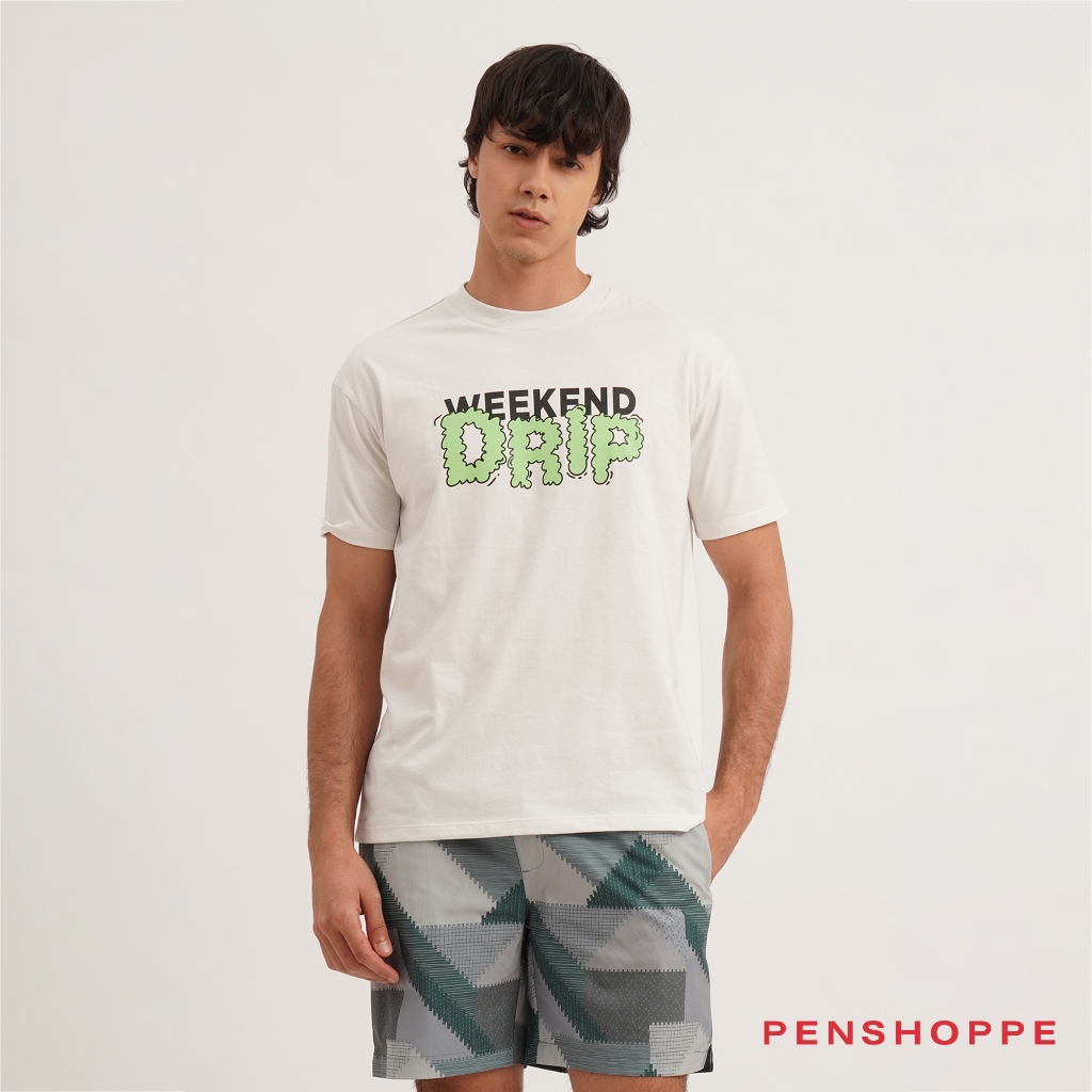 Penshoppe Weekend Drip Relaxed Fit Graphic T-Shirt For Men (Off White ...