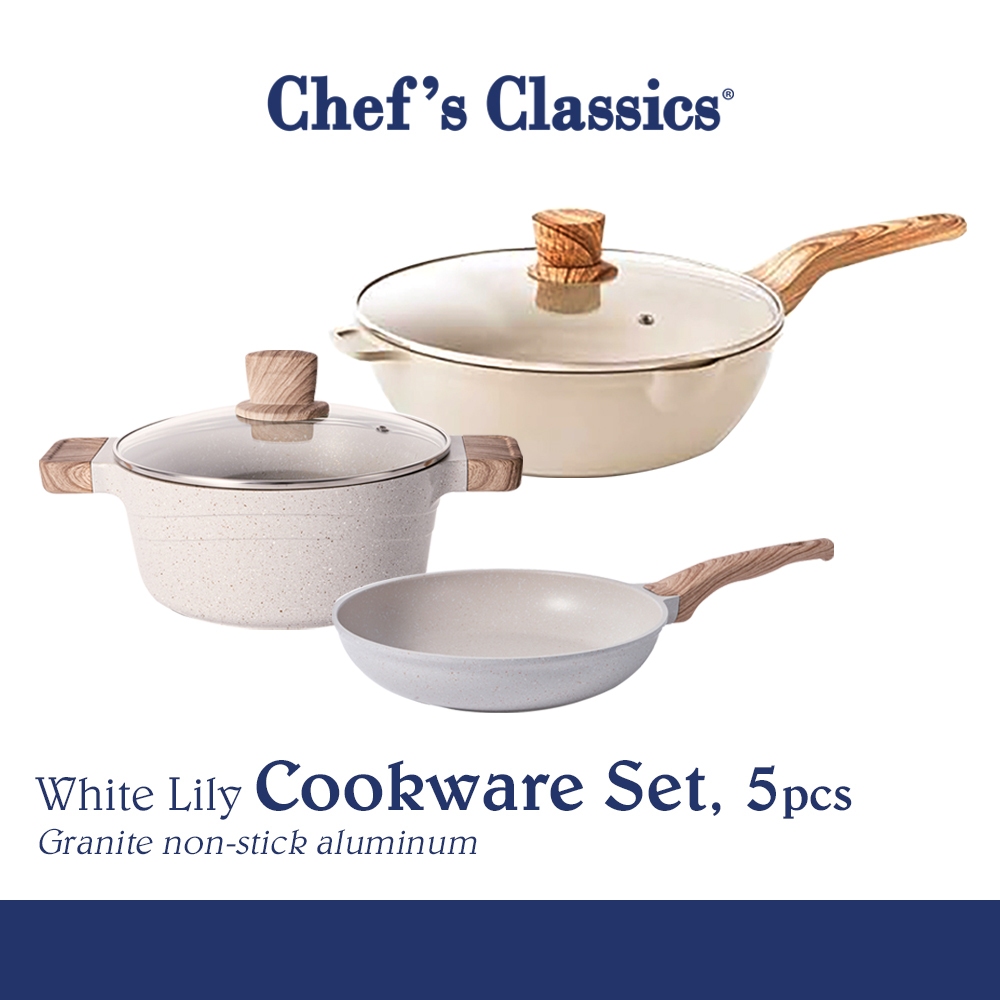 Chef's Classics White Lily Non-Stick Cookware Set, 5pcs | Shopee ...
