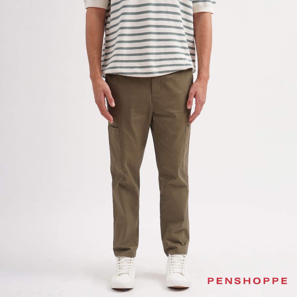 Penshoppe Slim Fit Cargo Trousers For Men (Olive) [Slacks, Long Pants ...