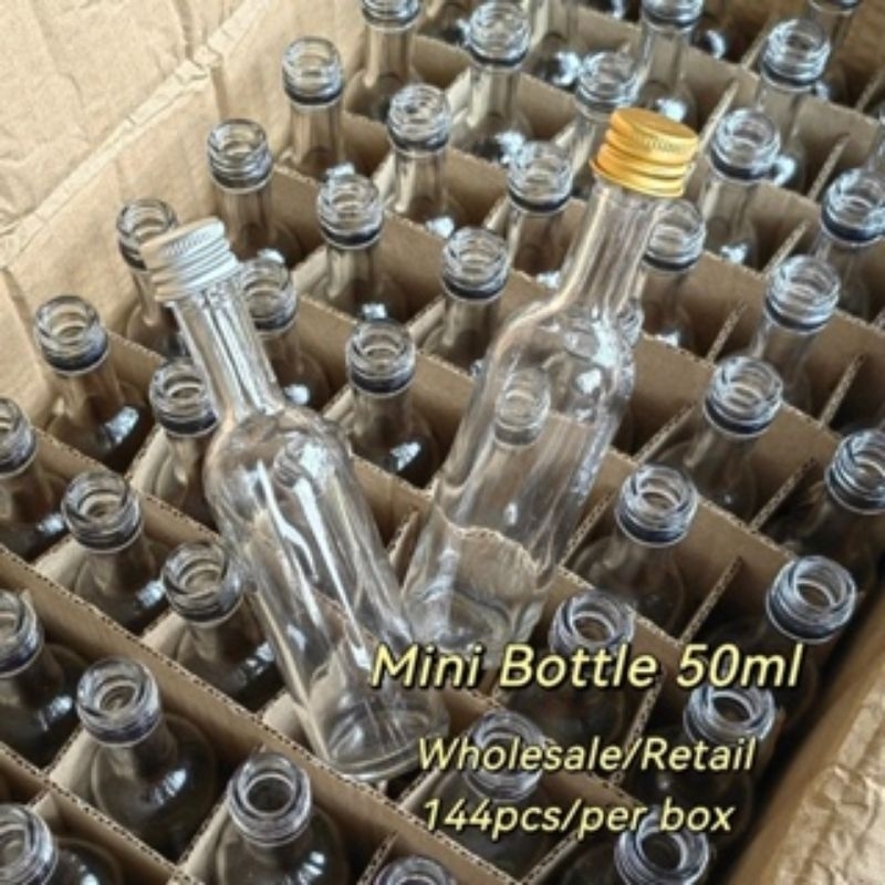 (1 box) Empty Mini Wine 50ml Long Neck Slim Liquor Beverage Glass Wine ...