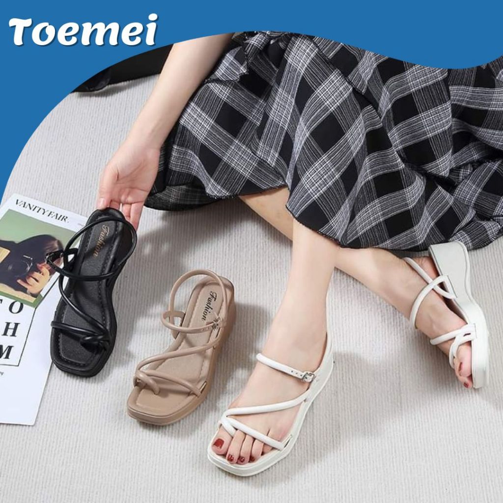 Toemei Posh Fairy Style Strap Peep Toe Wedge Rubber Sandals For Women ...