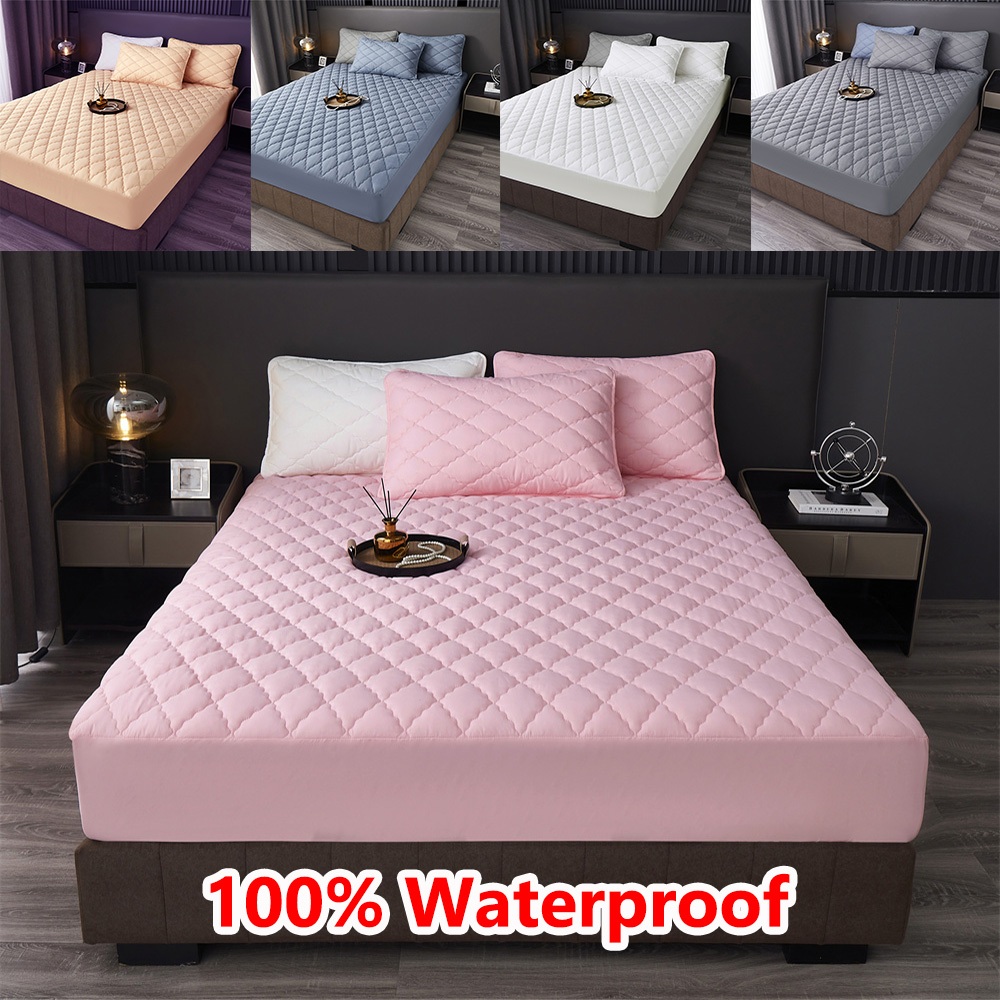 100% Waterproof Mattress Cover Quilted Cotton Mattress Pad Fitted Bed Sheet  Mattress Protector