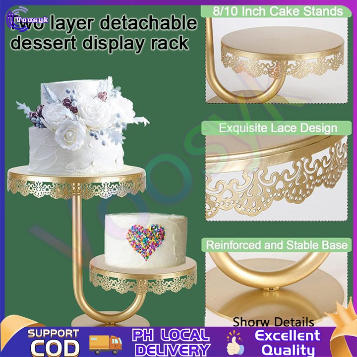 Two layer golden J-shaped dessert display rack wedding props cake and ...