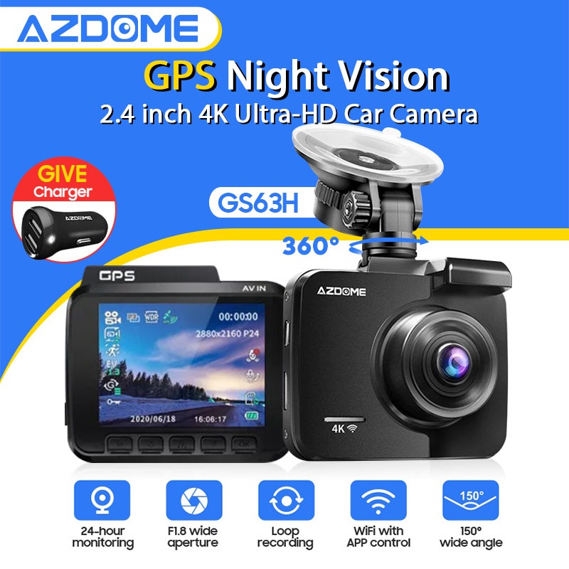 AZDOME GS63H 4K Ultra HD Dual Channel Dash Cam Wifi Application Control ...