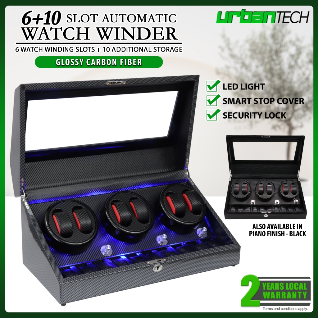 6 Slots Automatic Watch Winder with 10 Additional Watch Storage LED ...