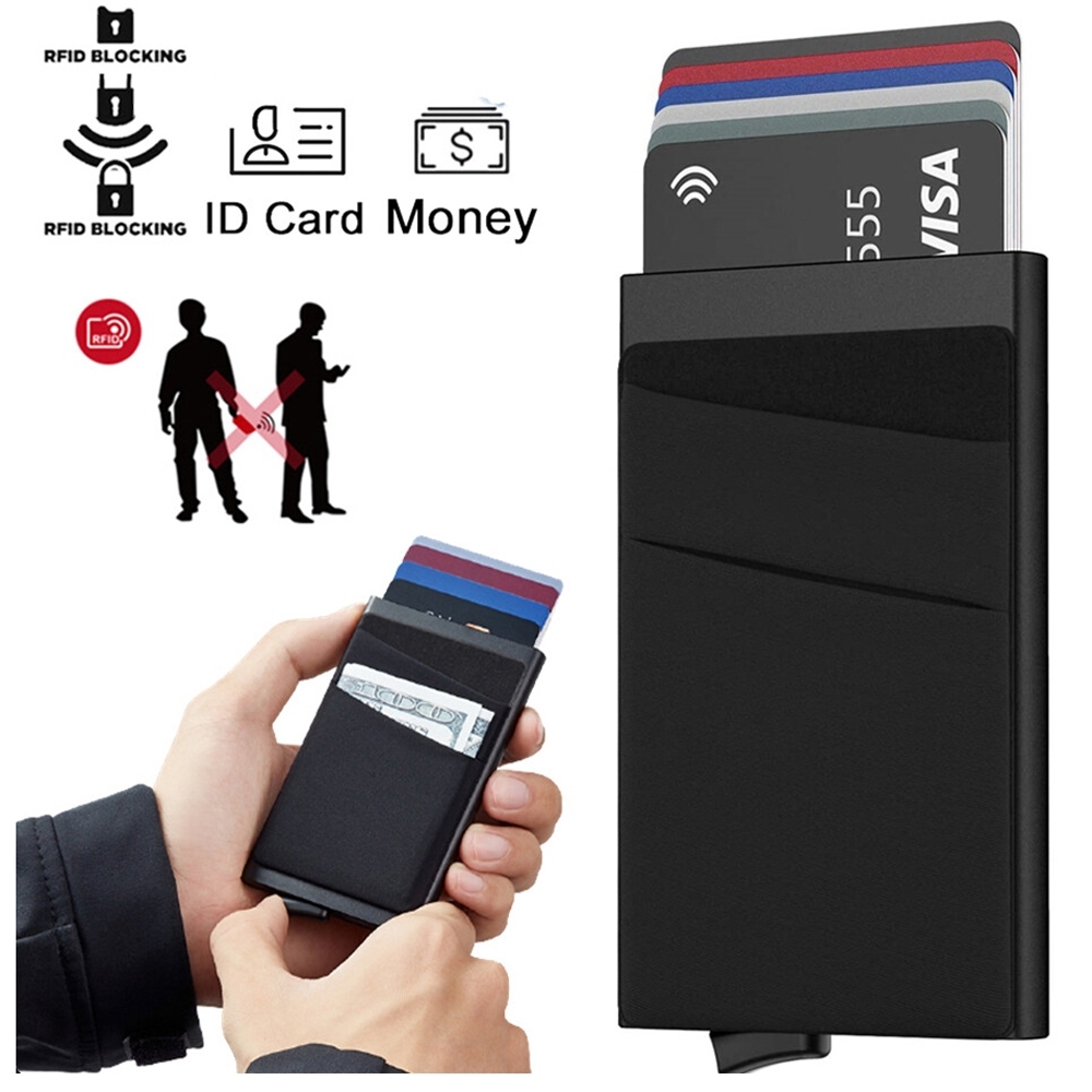 Slim Aluminum Wallet With Elasticity Back Pouch ID Credit Card Holder ...