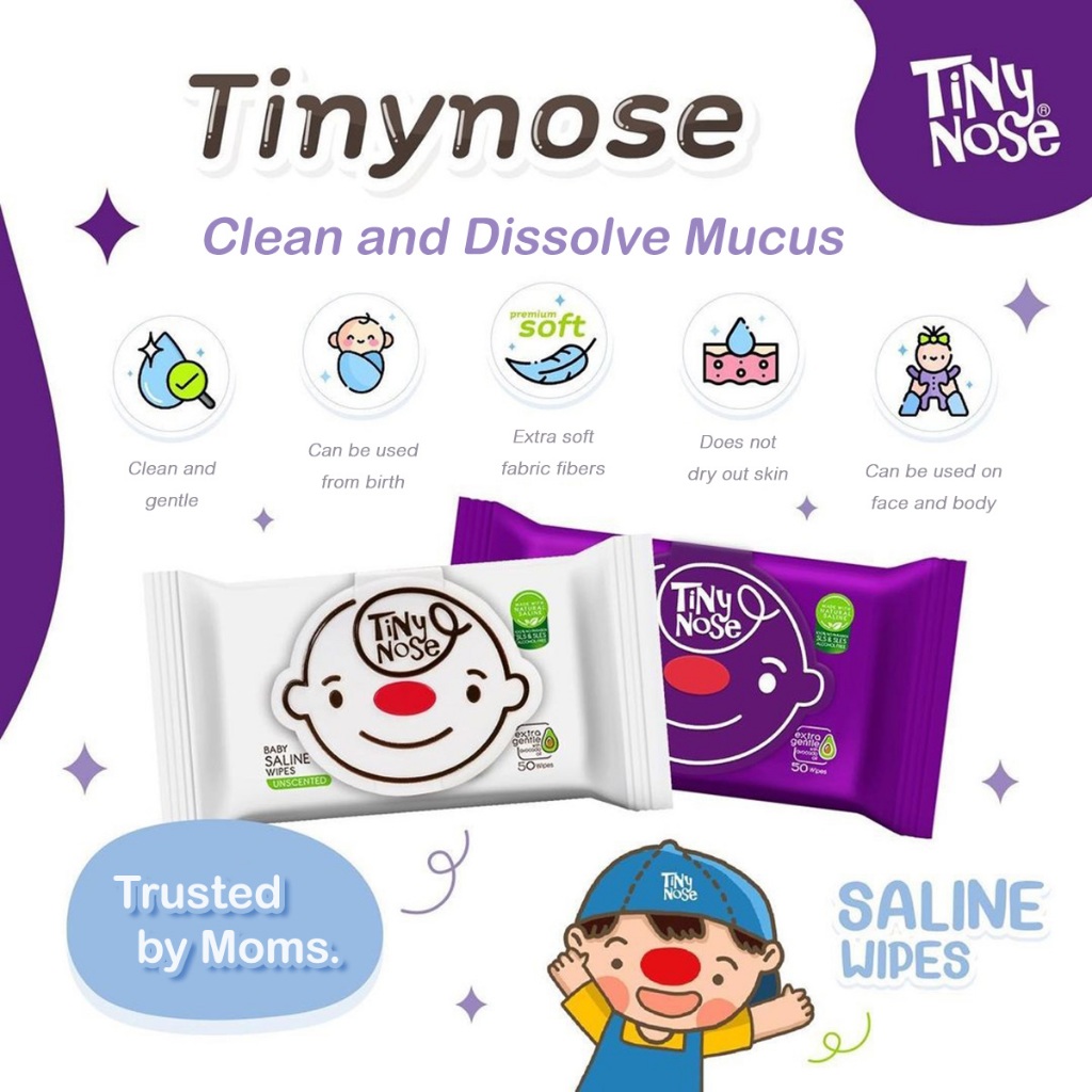 Tiny Nose Natural Saline Baby Wet Wipes - Dissolves and Clears Nasal ...