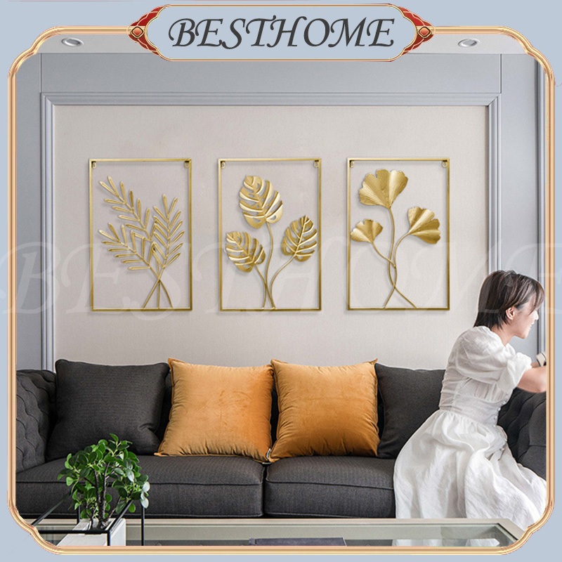 Metal wall living room wall decoration gold leaf art gold frame leaf ...