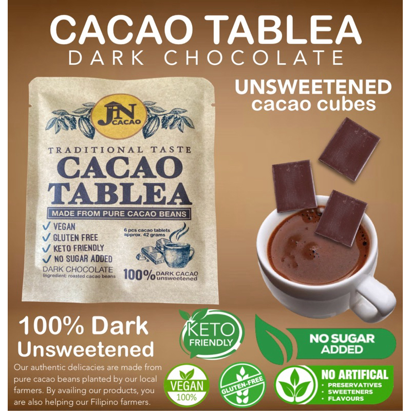 CACAO TABLEA 100% PURE UNSWEETENED 6pcs / approx 42 grams | Shopee ...