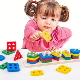 Timi Early Educational Wooden Puzzle Toys Kids Shape Color Sorting ...
