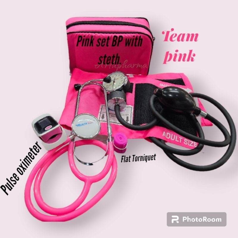 BP set w/stethoscope pink,tourniquet pink/1pc cotton cannister pink ...