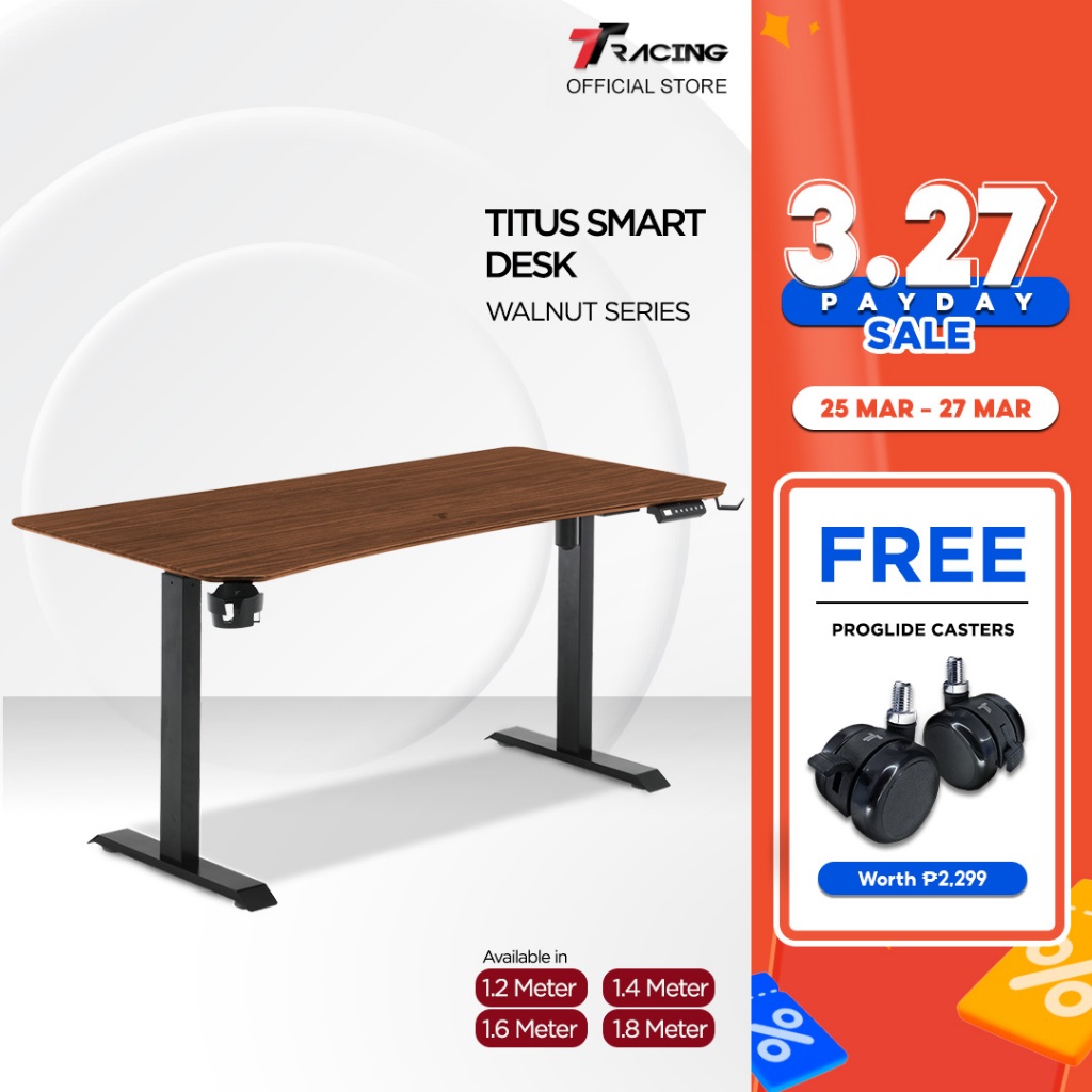 TTRacing Titus Walnut Oak Edition Ergonomic Standing Desk Height Adjustable Computer PC Gaming