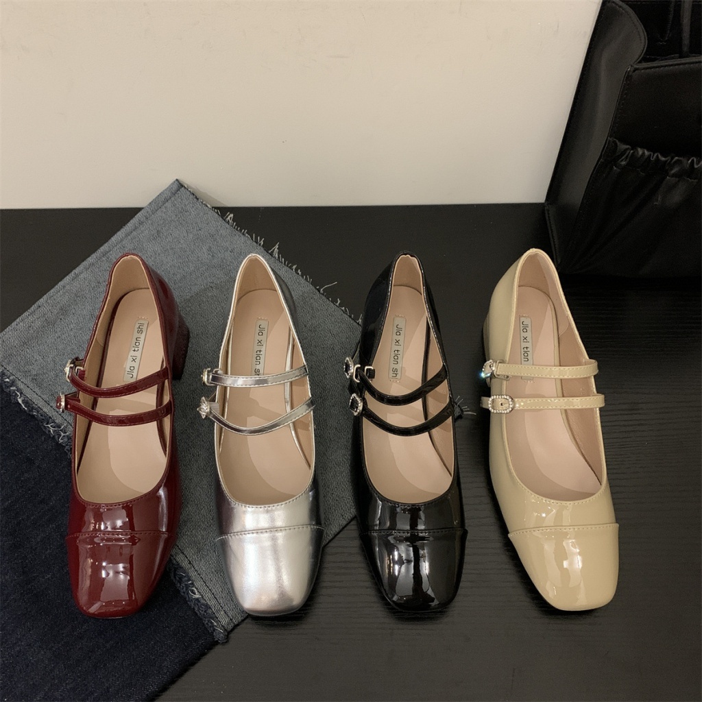 French niche design thick heel and elegant square toe high heels