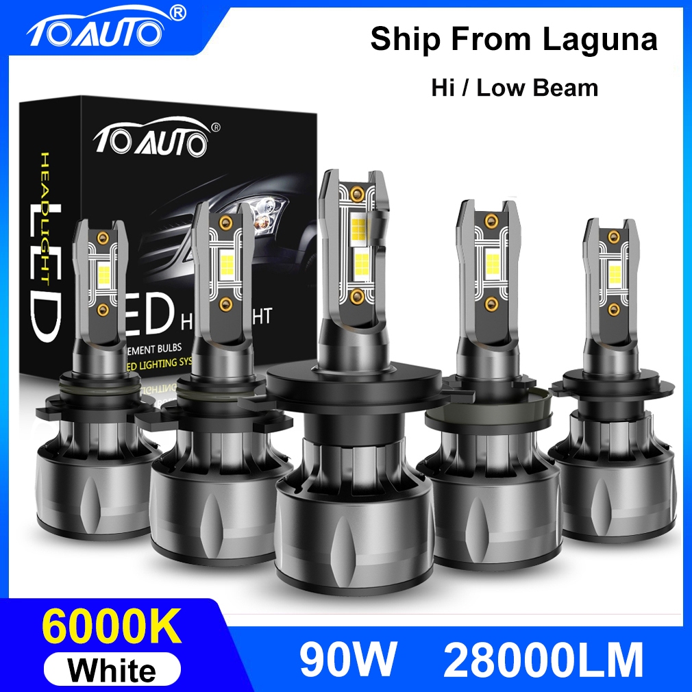TOAUTO 2PCS Car Bulb Headlight 90W 6000K 28000LM H4/H7/H11 Hi and Low ...