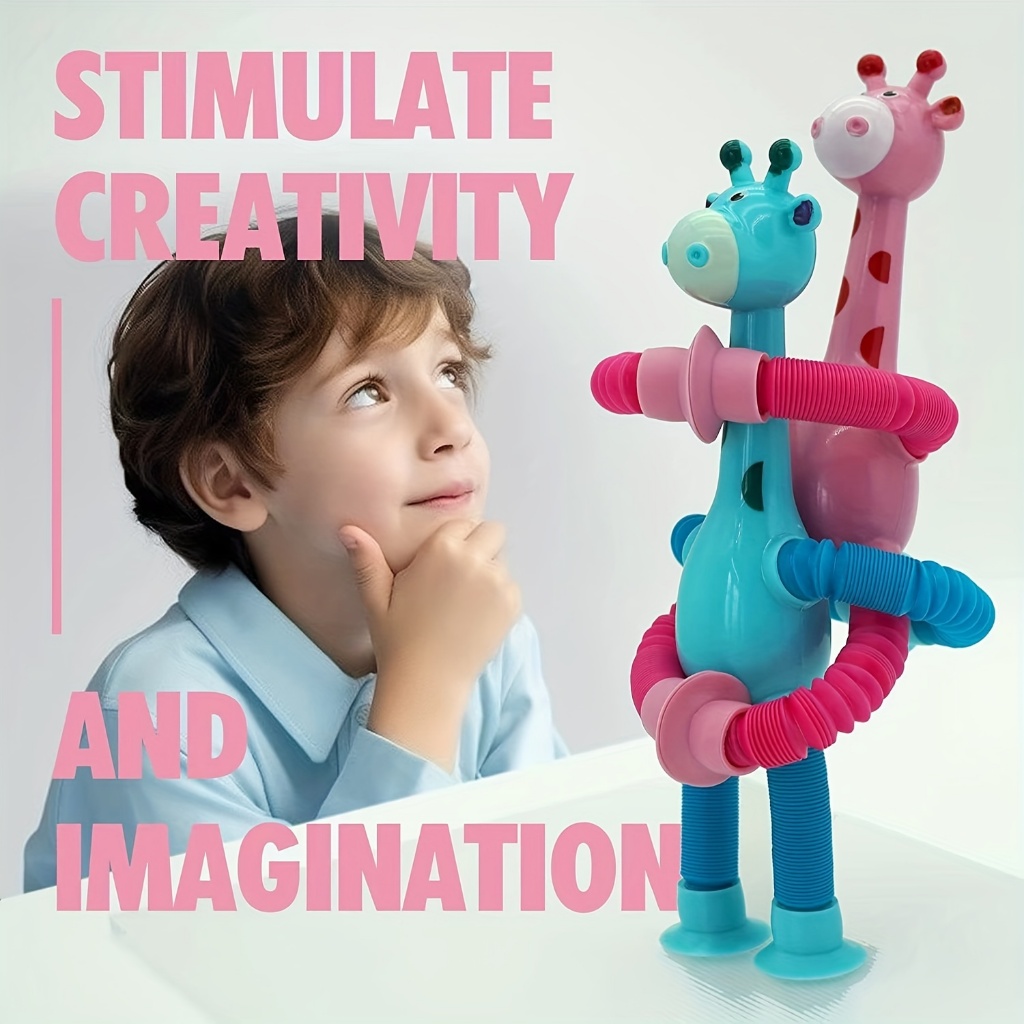 Timi Telescopic Suction Cup Giraffe Toy With Lights Pop Tubes Fidget ...