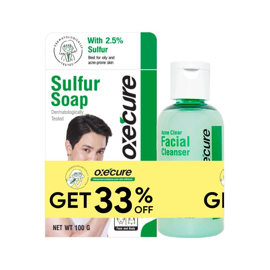 OXECURE Sulfur Soap 100g And Acne Clear Facial Cleanser 50ml | Shopee ...