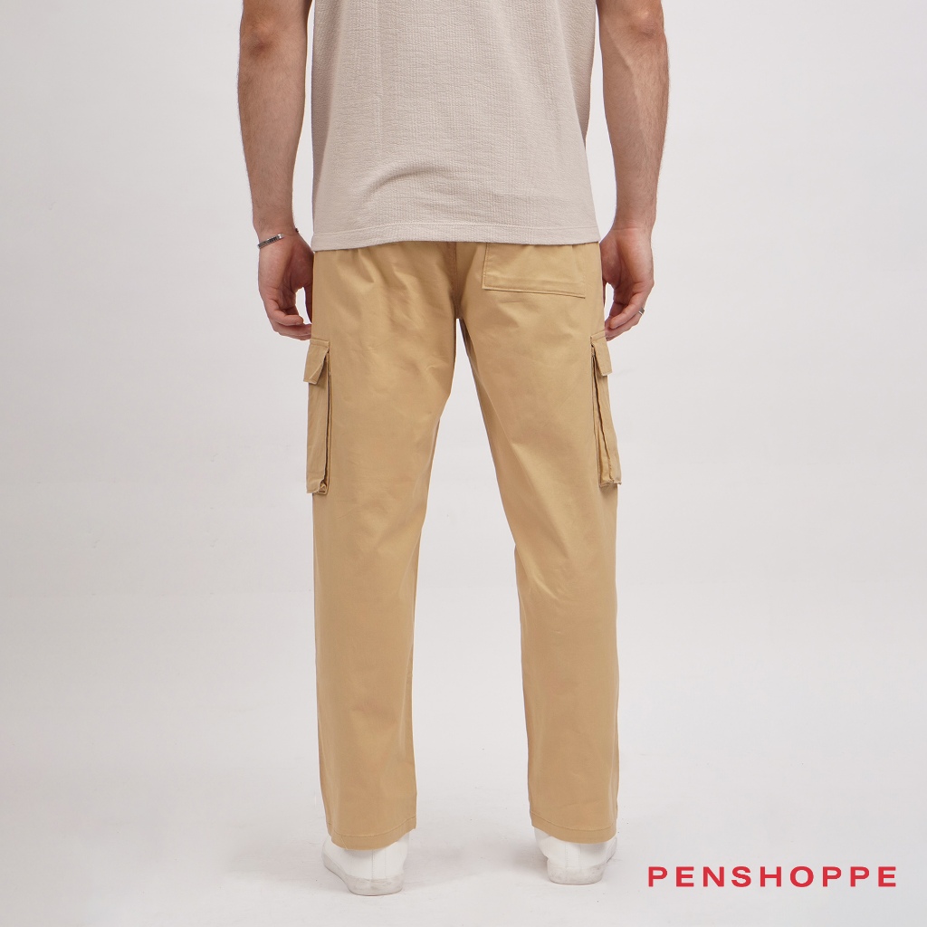 Penshoppe Pull On Cargo Trousers For Men Khaki Navy Blue Slacks Long Pants Shopee Philippines