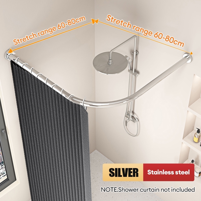UUOO L Shape Shower Curtain Rod Pole Adjustable Stainless Steel