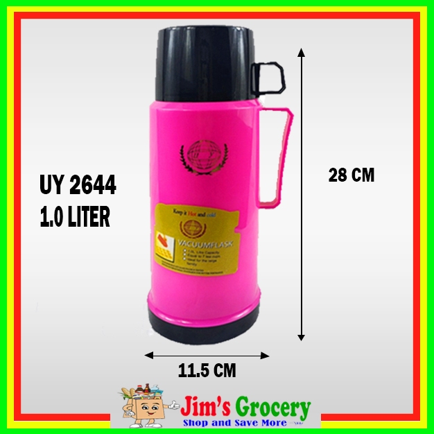 JIMS U-Y VACUUM FLASK THERMOS W/CUP HOT COLD PLASTIC RANDOM COLOR  UY-2644