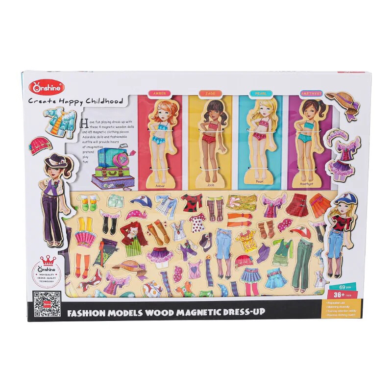 Onshine 69 Piece set Magnetic Dress Up Toy Wooden Dolls Magnet Diy ...