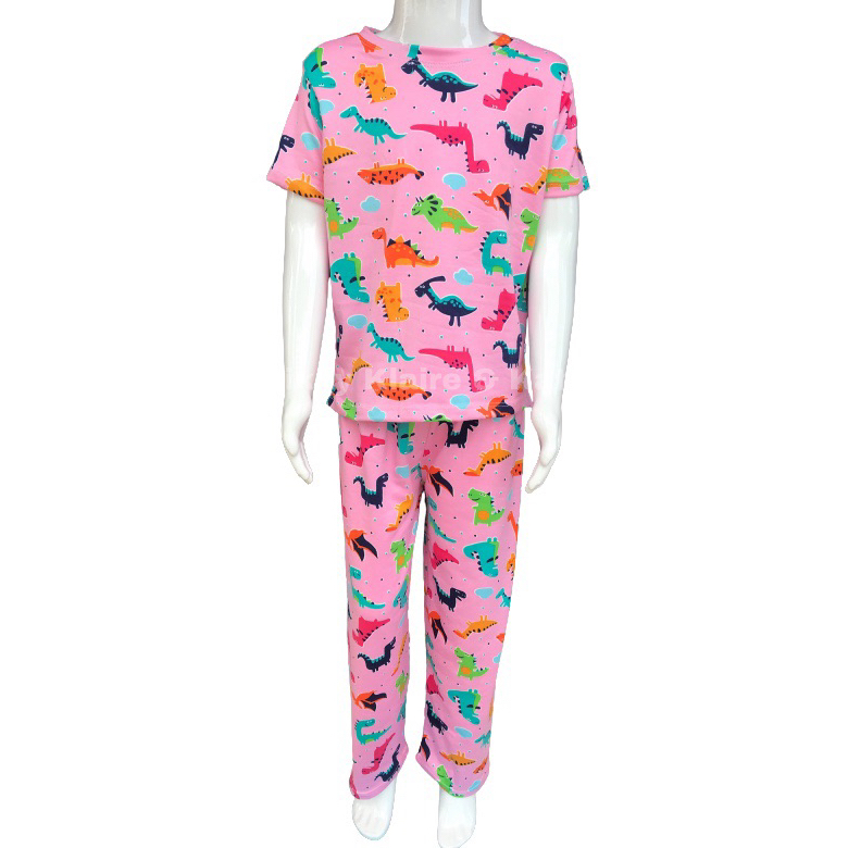 Preppy Dinos (Hot Pink) - PAWjama with Green & White Woven Trim/Collar