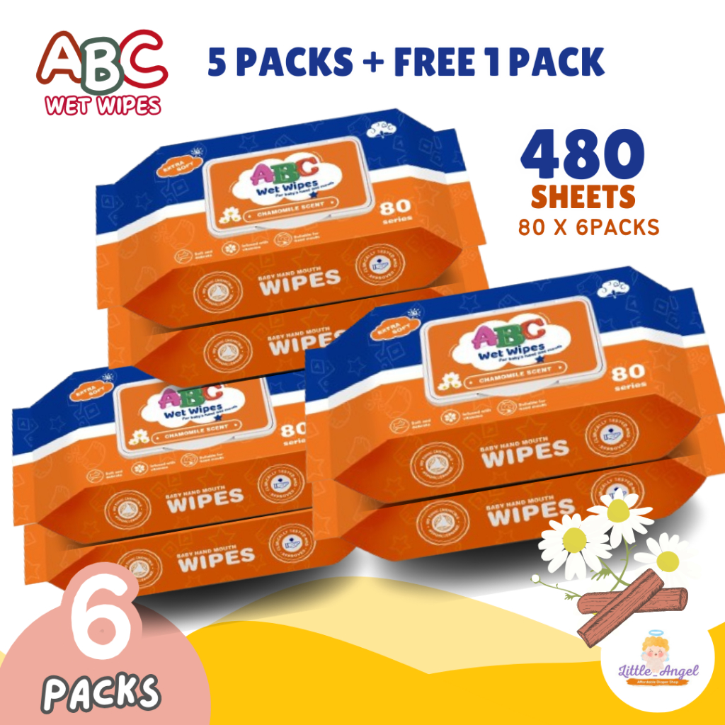 Little_Angel 5 PACKS+ FREE 1 PACK ABC Baby Care Scented Wet Wipes 80 ...