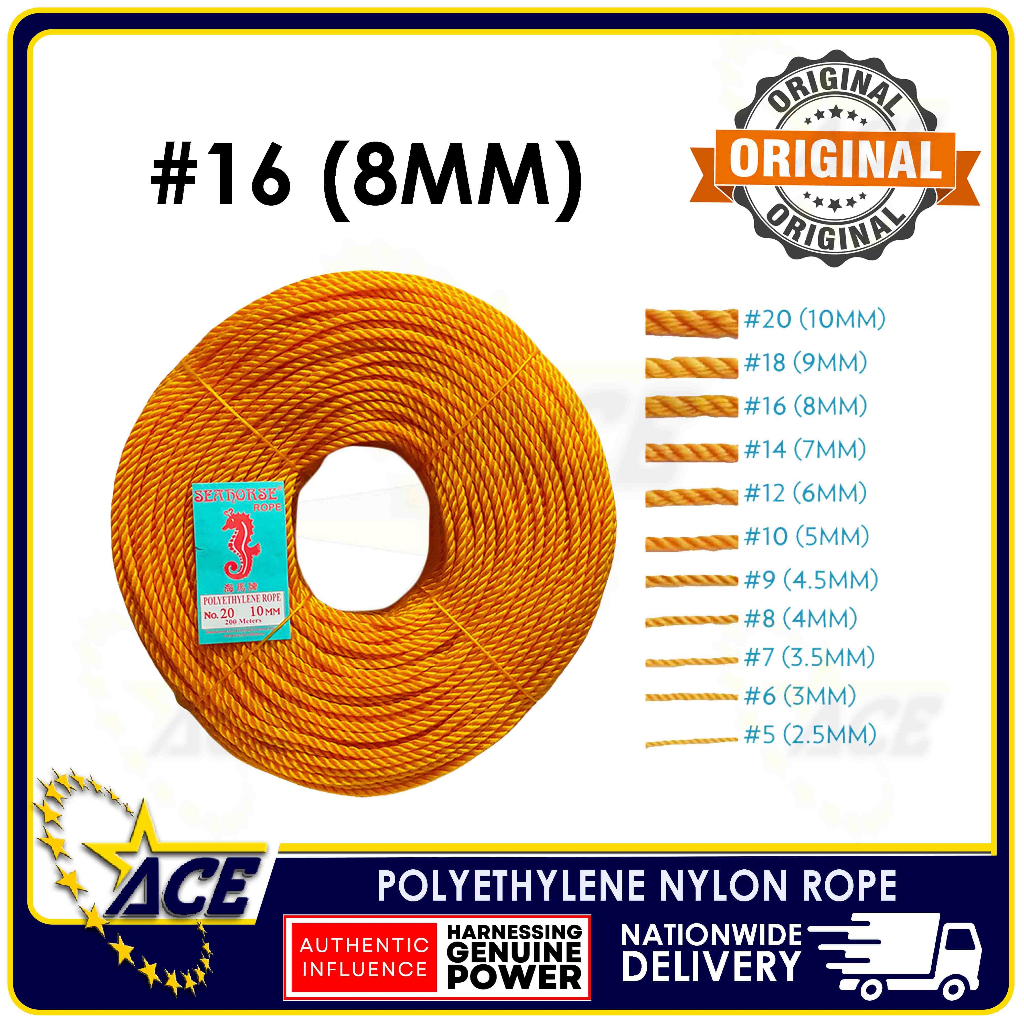 POLYETHYLENE NYLON ROPE / LUBID / TALI - NO. 16 ( 8 MM ) 200 METERS #16 ...