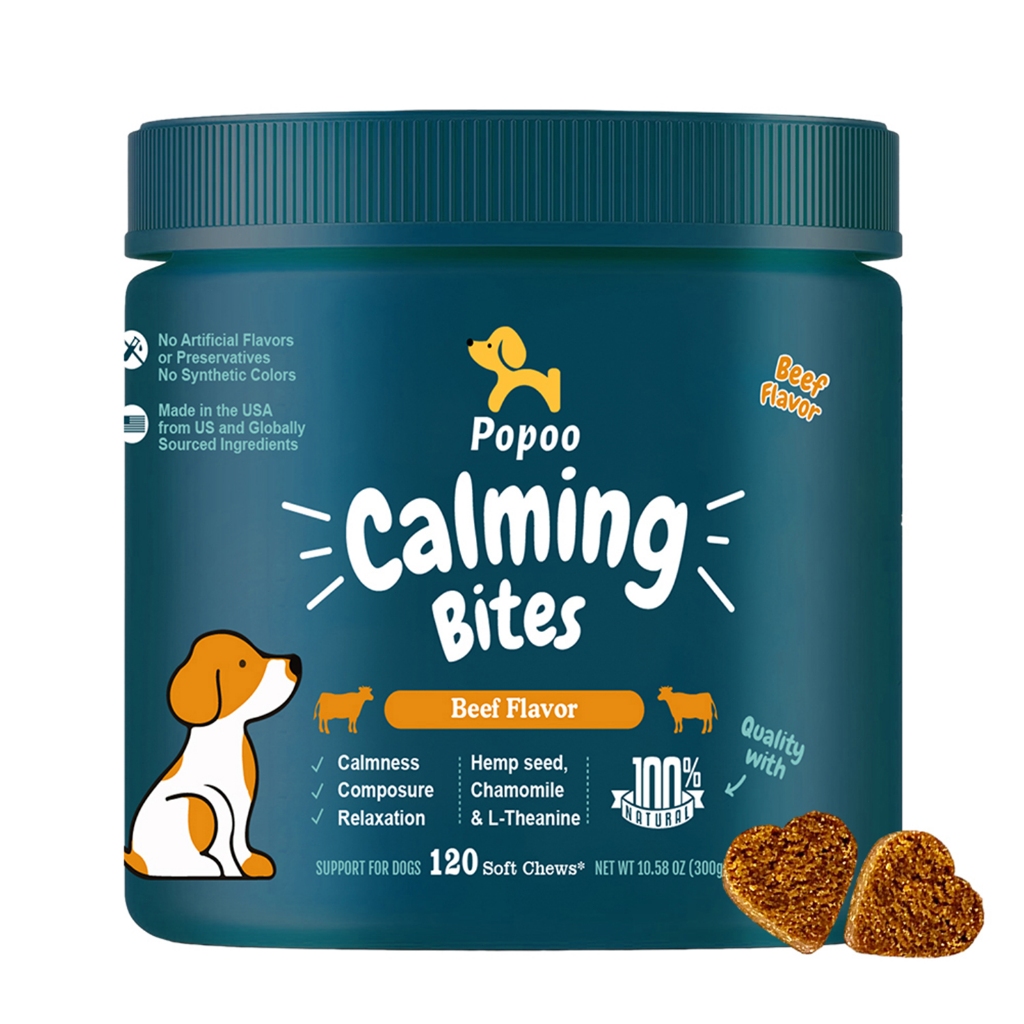 Popoo Calming Bites for Dogs [120 Soft Chews] Supports Relaxation ...