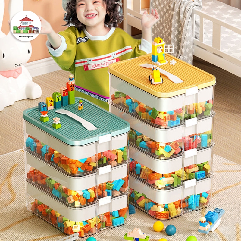 building block storage box small particles multi-layer transparent ...