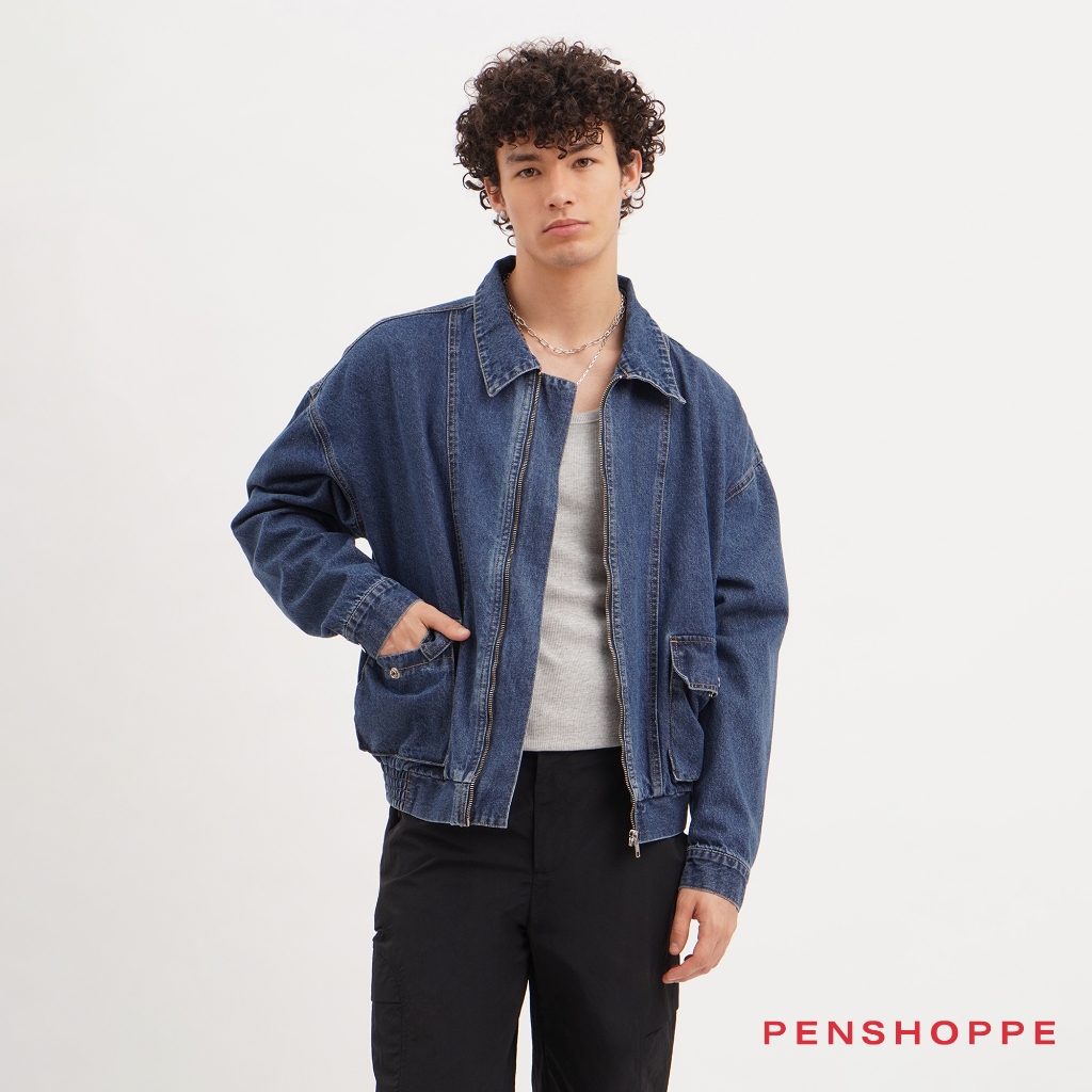 Penshoppe Denim Jacket With Zipper For Men Blue Shopee Philippines