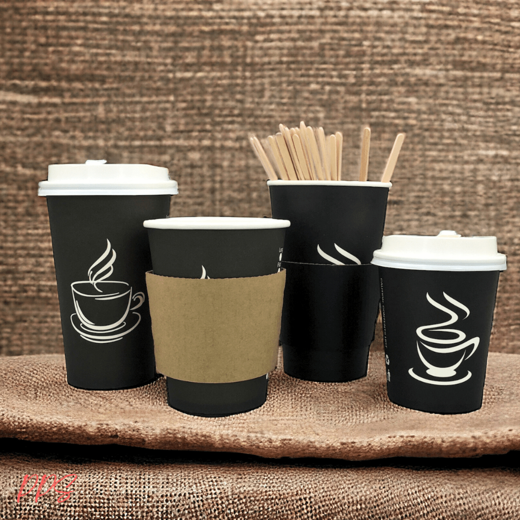 50pcs 8oz/12oz/16oz Black Paper Cup - Printed Coffee Logo With White ...